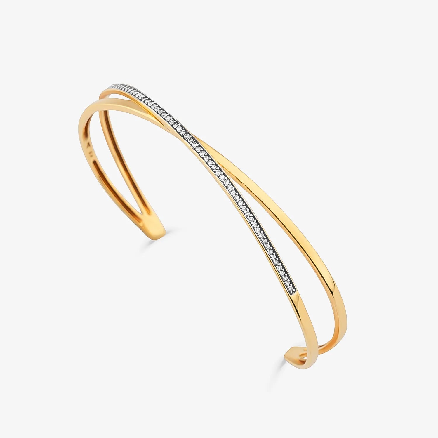 Pulseira Entrelaçada com Diamantes em Ouro Amarelo 18k