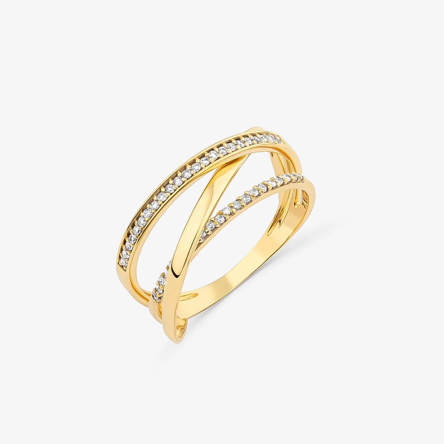 Anel Entrelaçado com Diamantes em Ouro Amarelo 18k