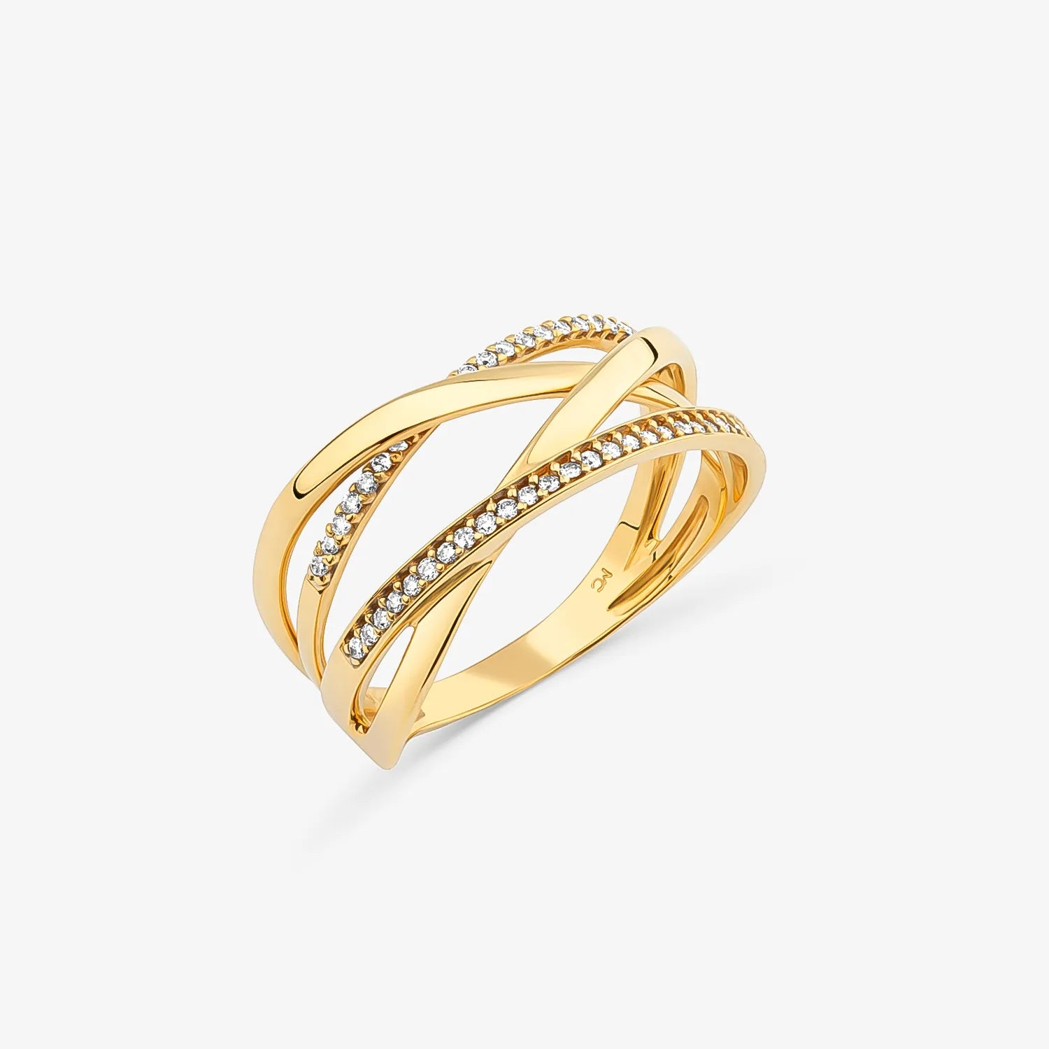 Anel Duplo Entrelaçado com Diamantes em Ouro Amarelo 18k