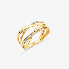 Anel Duplo Entrelaçado com Diamantes em Ouro Amarelo 18k