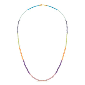 Colar em Pedra Naturais Coloridas Rainbow com Fecho em Ouro Amarelo 18k - 45 cm