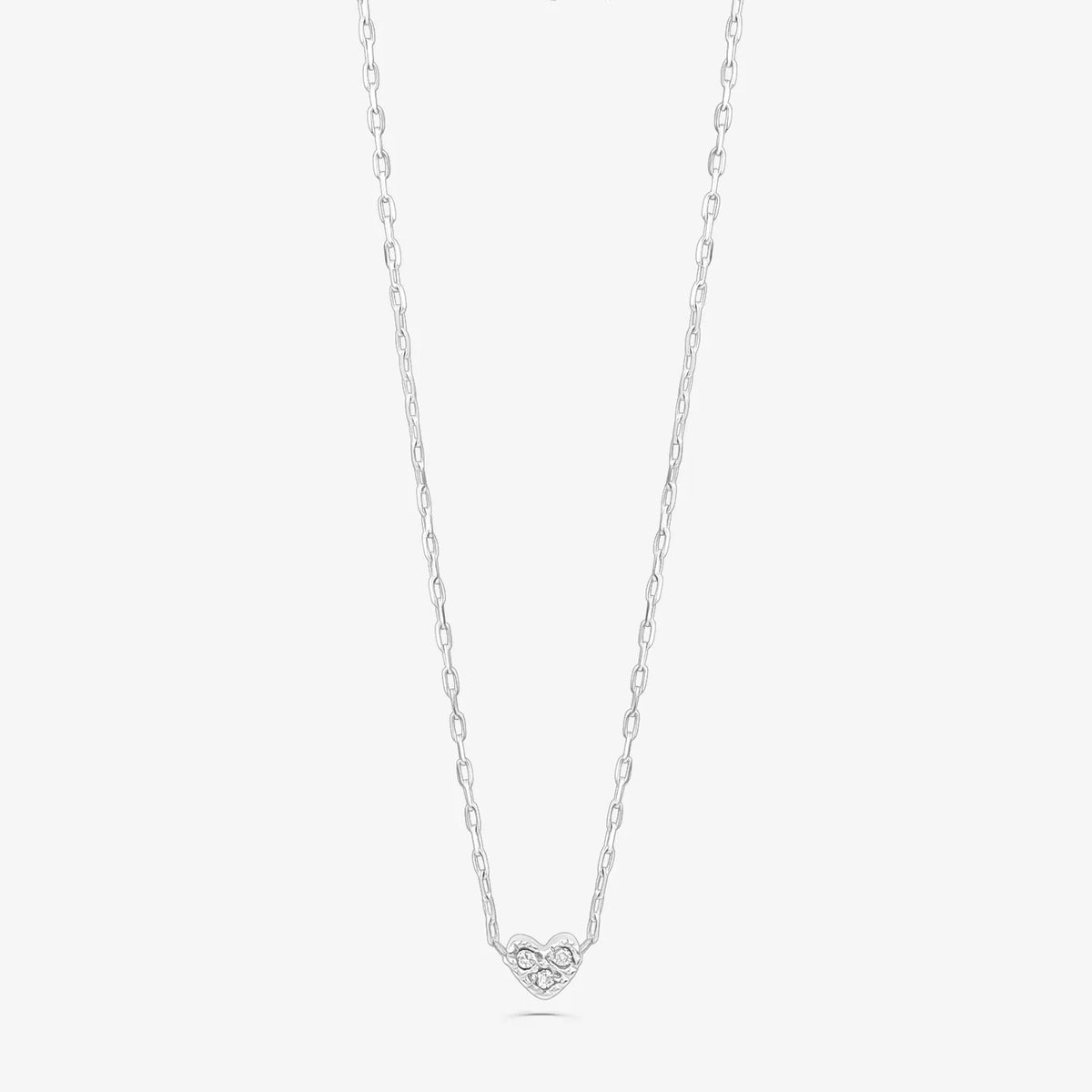 Colar Coração com Diamante em Ouro Branco 18k