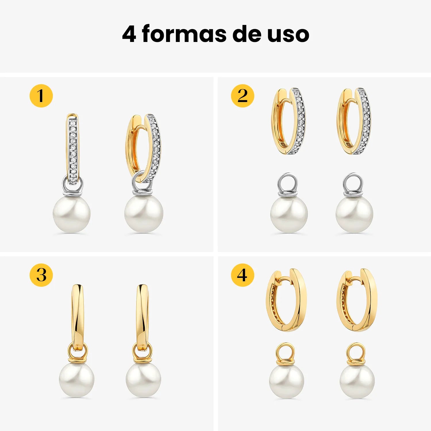 Argola Brinco Versátil com Pérola e Diamante em Ouro Amarelo 18k