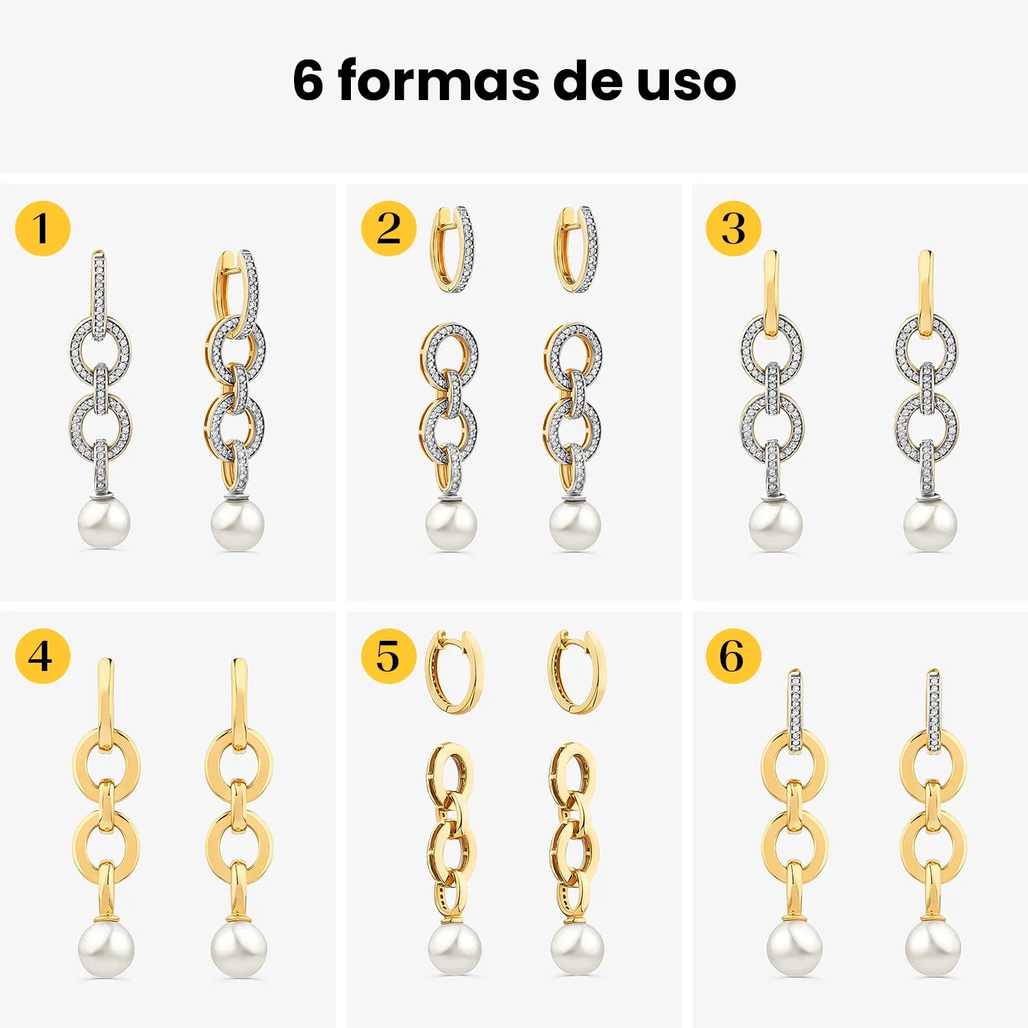 Argola Brinco Versátil com Pérola e Diamante em Ouro Amarelo 18k