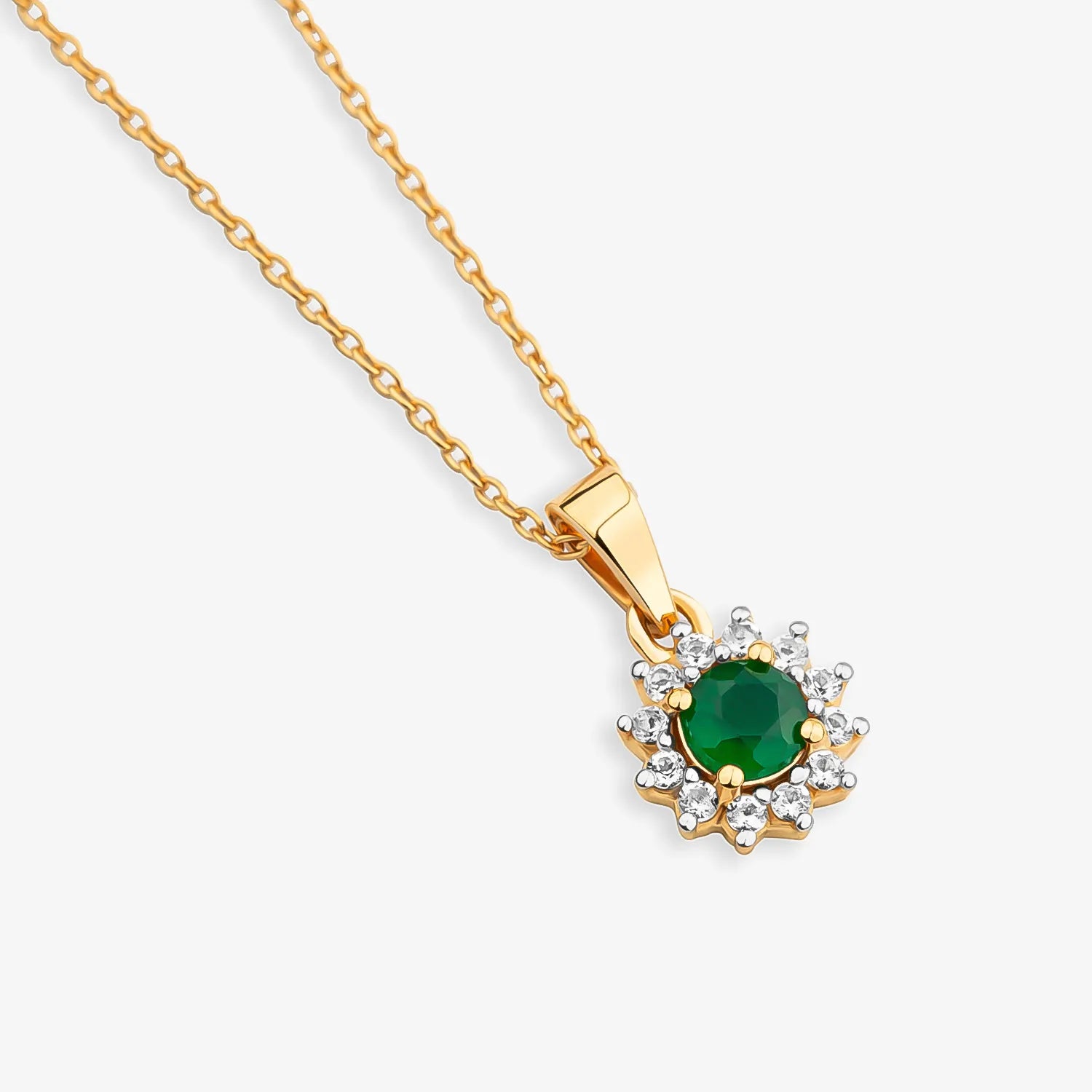 Colar Floral com Topázio e Ágata Verde em Prata 925 com Banho de Ouro Amarelo 18k