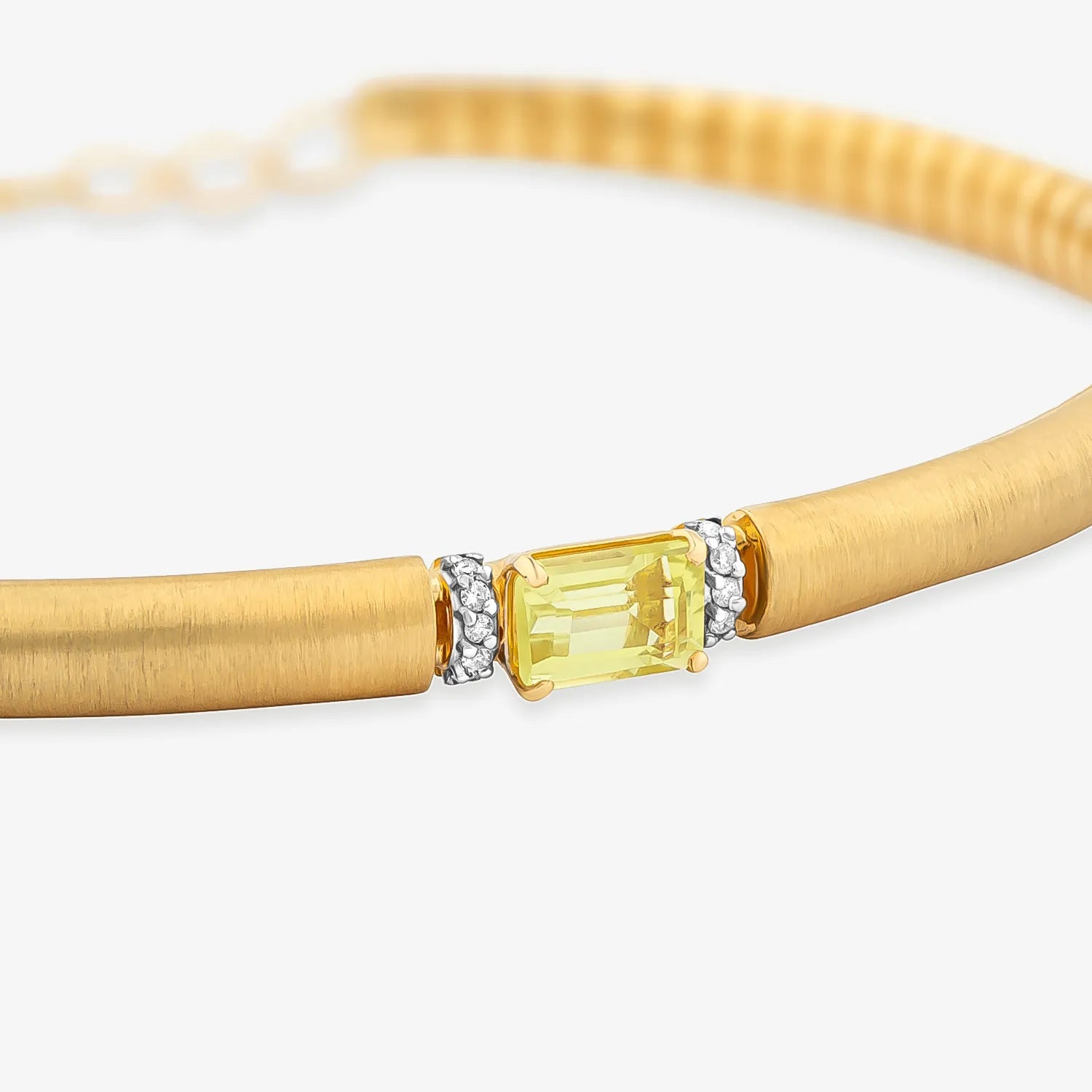 Pulseira Rígida com Diamante e Quartzo Green Gold em Ouro Amarelo 18k