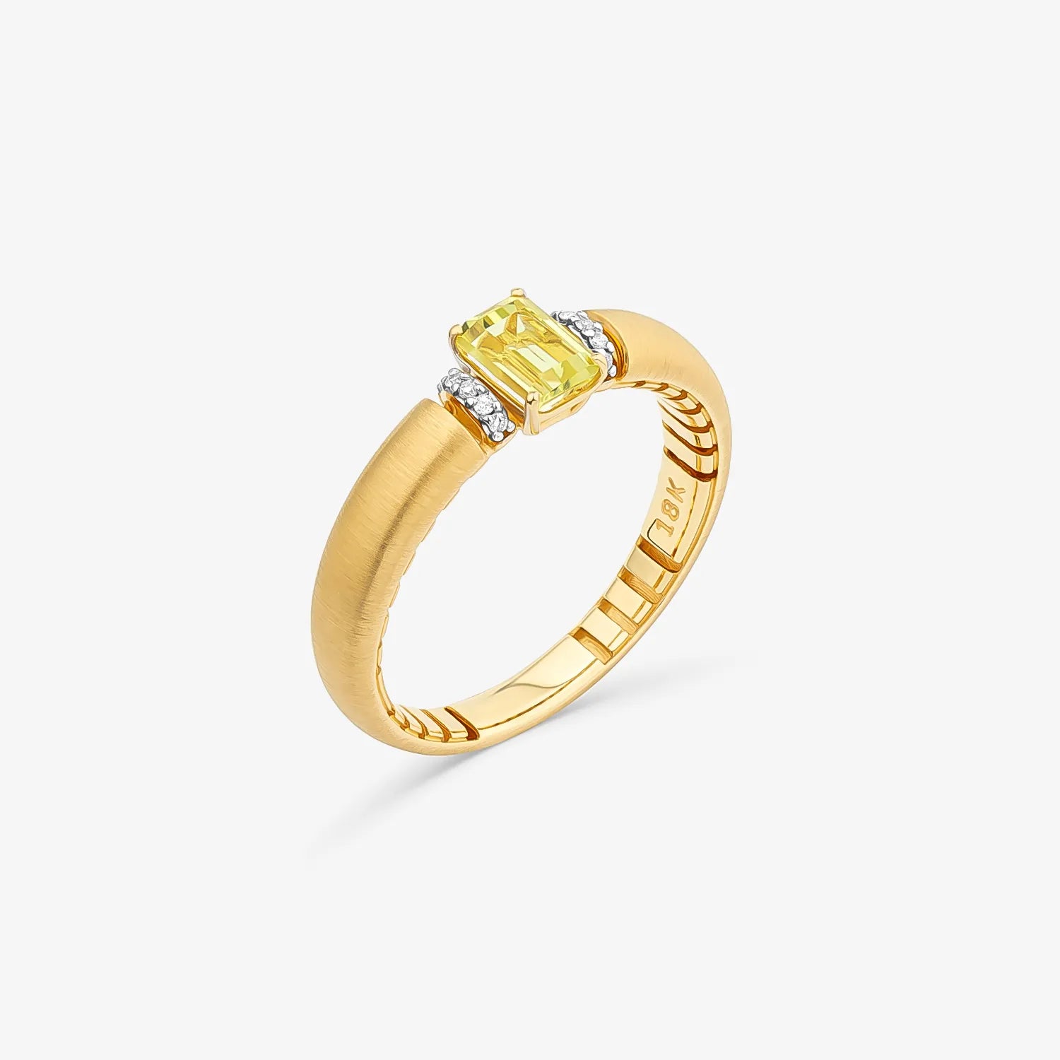 Anel com Diamante e Quartzo Green Gold em Ouro Amarelo 18k