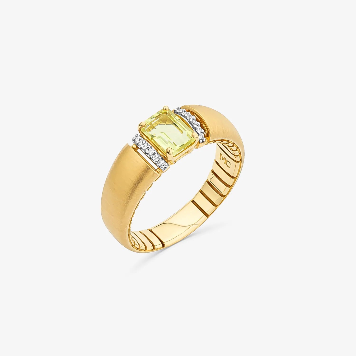 Anel com Diamante e Quartzo Green Gold em Ouro Amarelo 18k