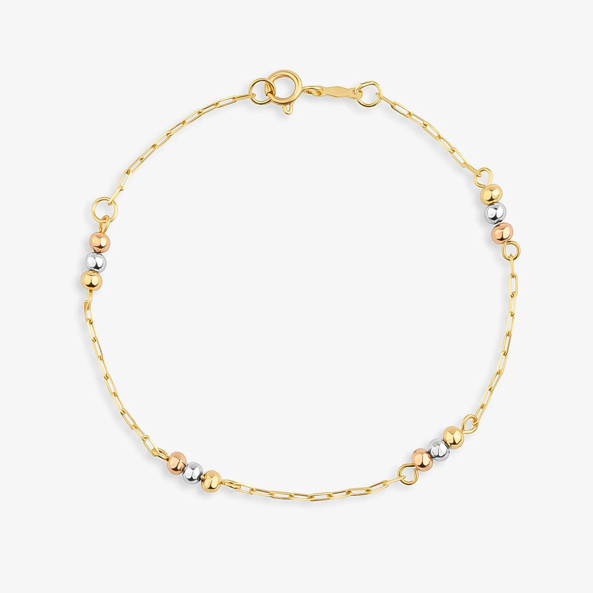 Pulseira Infantil Esferas em Ouro Amarelo, Rosé e Branco 18k - 15cm