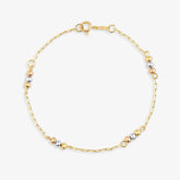 Pulseira Infantil Esferas em Ouro Amarelo, Rosé e Branco 18k - 15cm