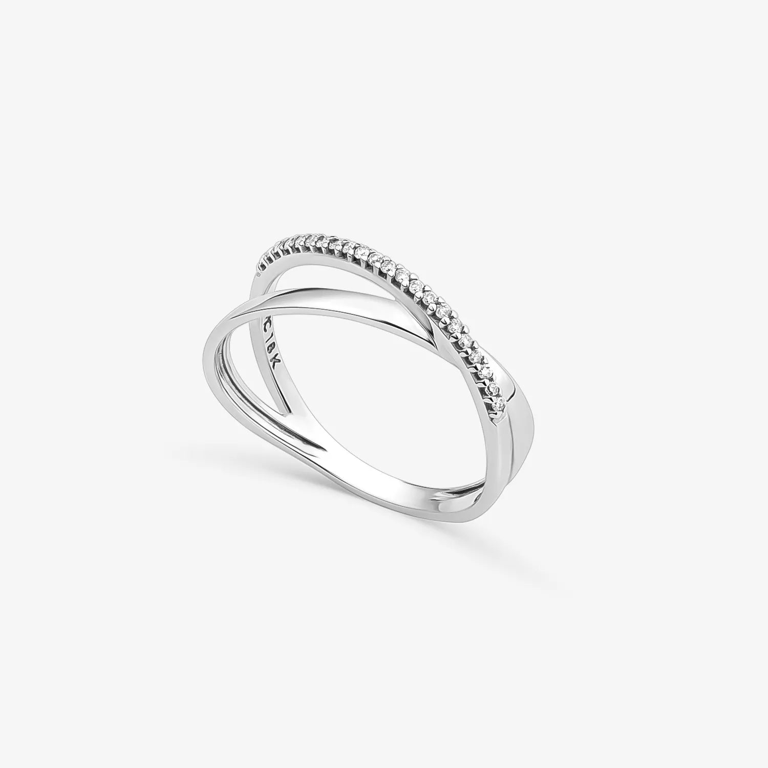 Anel Duplo Entrelaçado com Diamante em Ouro Branco 18k