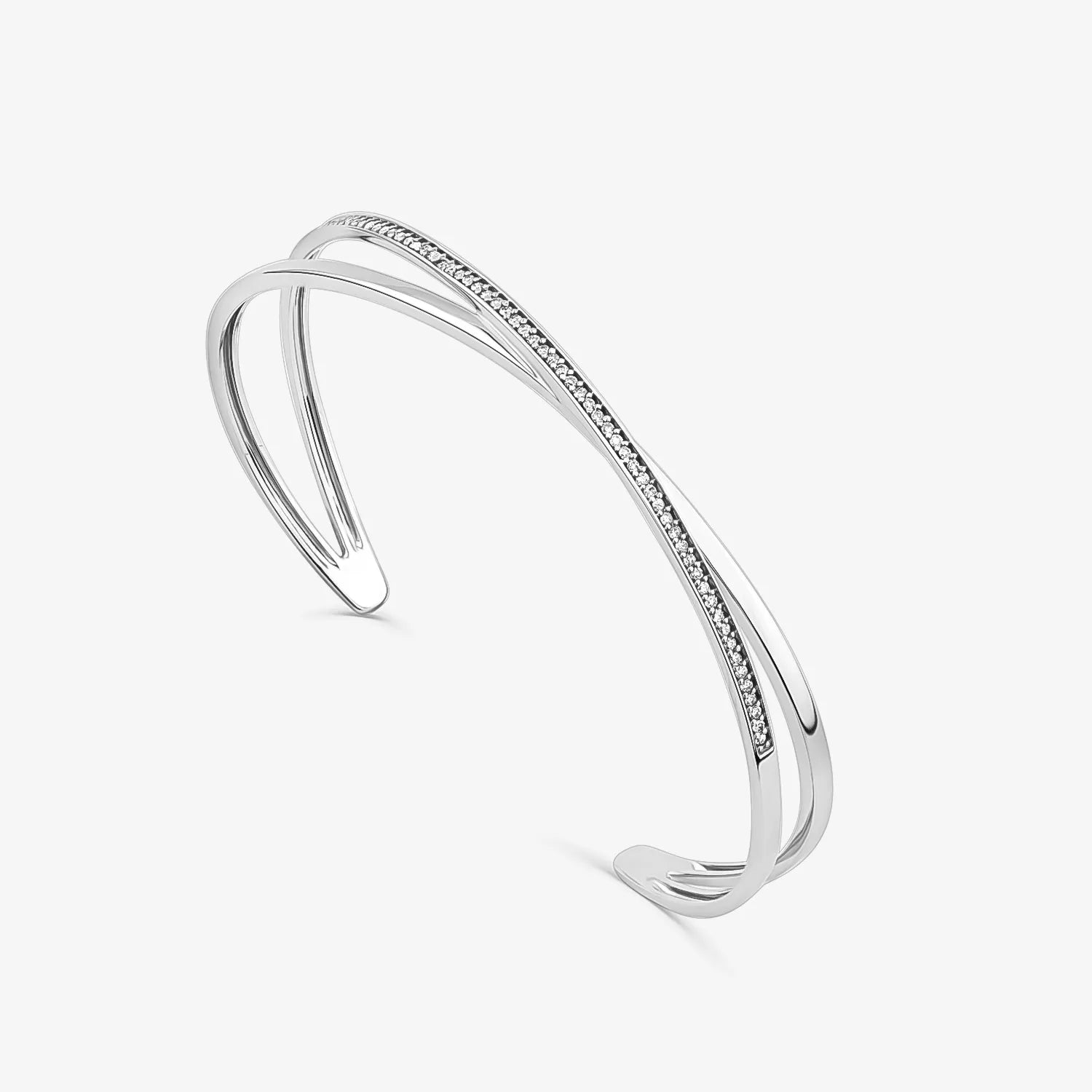 Pulseira Bracelete Entrelaçada com Diamante em Ouro Branco 18k